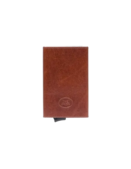 The Brige Story metal and leather credit card holder, brown