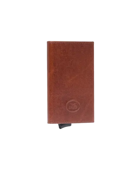 The Brige Story metal and leather credit card holder, brown