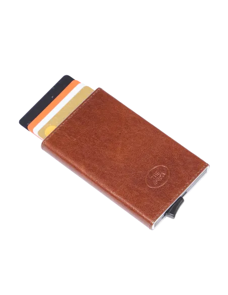 The Brige Story metal and leather credit card holder, brown