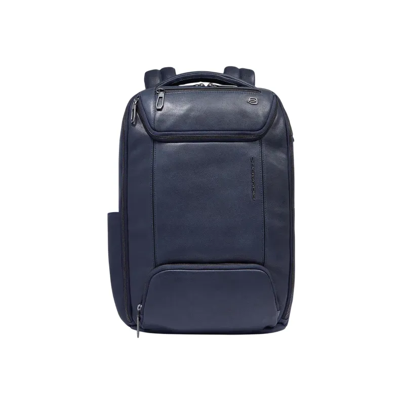 Zaino in pelle porta pc da 14 Piquadro Cronus, blu
