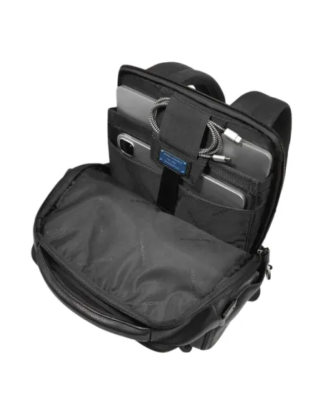 Piquadro Cronus 14-Computer-Rucksack aus Leder, schwarz