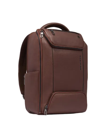 Zaino in pelle porta pc da 14 Piquadro Cronus, marrone