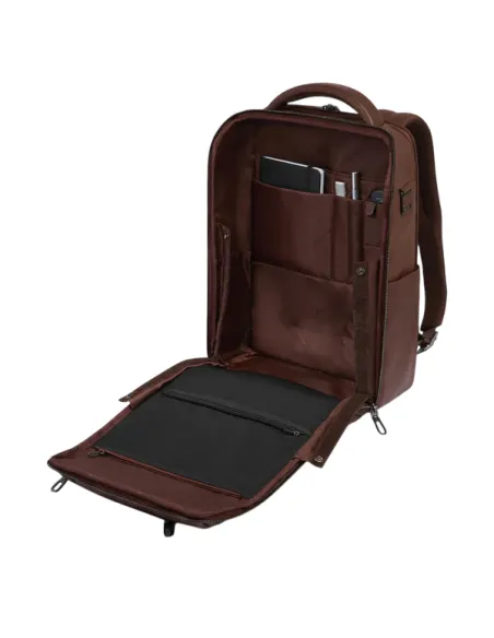 Piquadro Cronus 14 pc leather backpack, brown