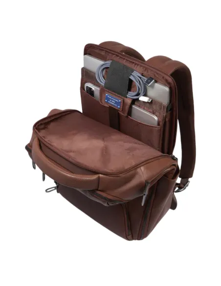 Zaino in pelle porta pc da 14 Piquadro Cronus, marrone