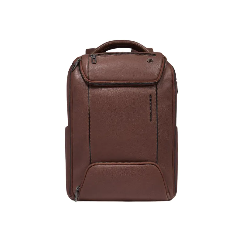 Piquadro Cronus 14 pc leather backpack, brown