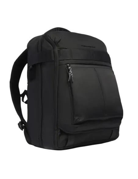 Zaino da viaggio porta PC e iPad® in tessuto riciclato Piquadro Arne, nero