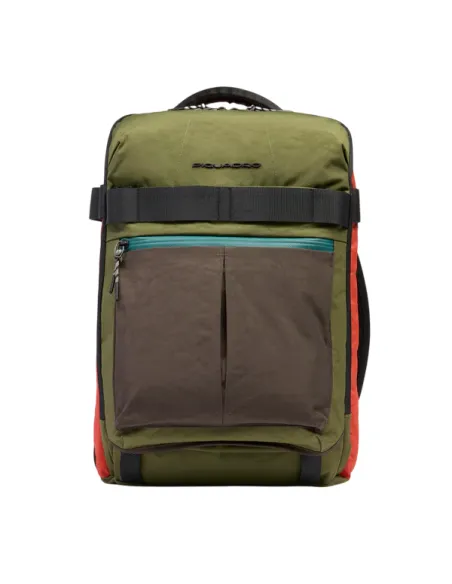 Zaino da viaggio porta PC e iPad® in tessuto riciclato Piquadro Arne, verde-arancio