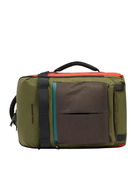 Zaino da viaggio porta PC e iPad® in tessuto riciclato Piquadro Arne, verde-arancio