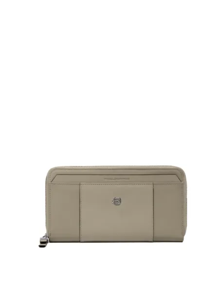 Piquadro Circle Stoff und Leder Damengeldbörse mit Reißverschluss, beige