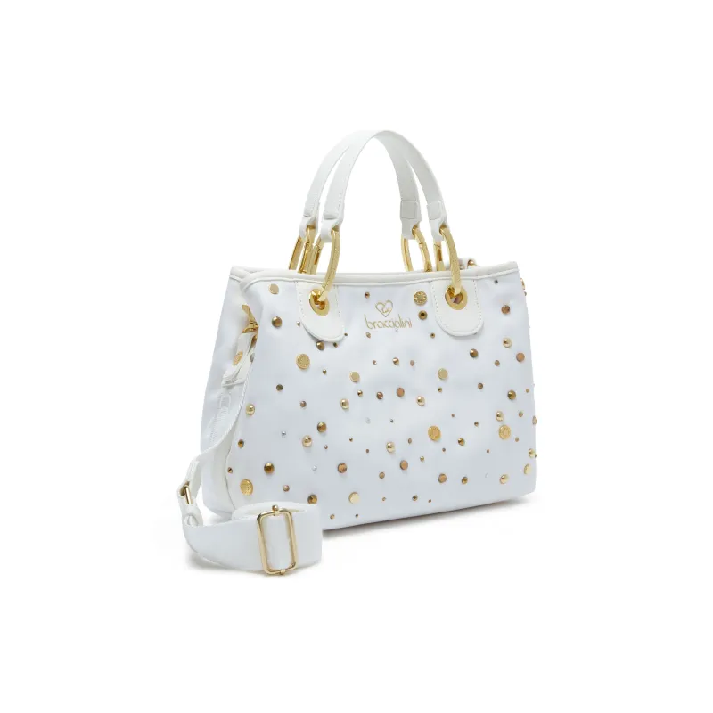 Borsa a mano media Braccialini Beth Strass, bianca 2