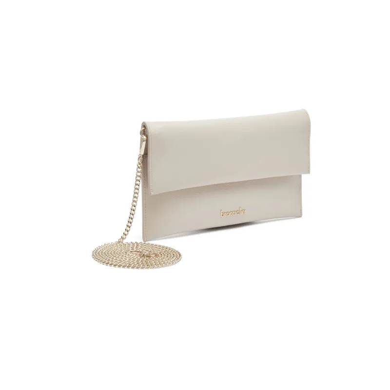 Braccialini Jimmy leather clutch bag, beige 2