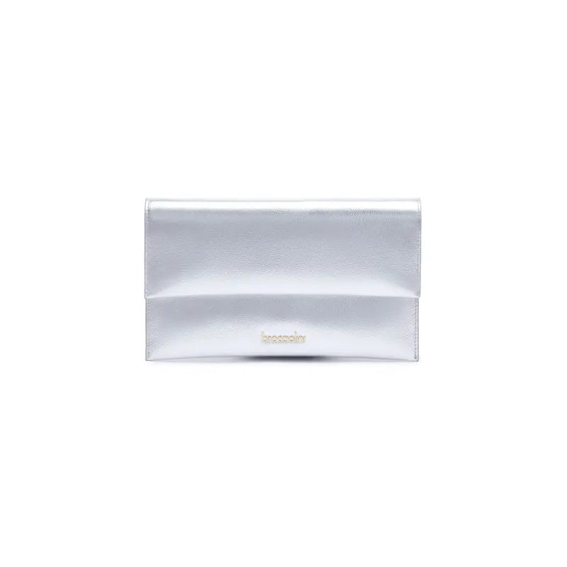 Braccialini Jimmy leather clutch bag, silver