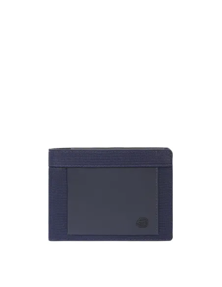 Portafogli uomo in tessuto e pelle con porta monete Piquadro Orion, blu