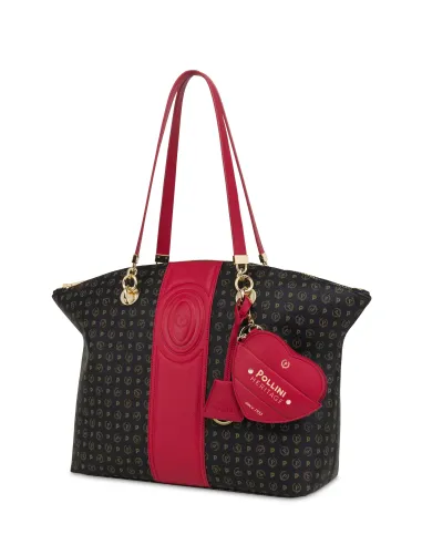 Shopping Pollini con zip, nero-rosso