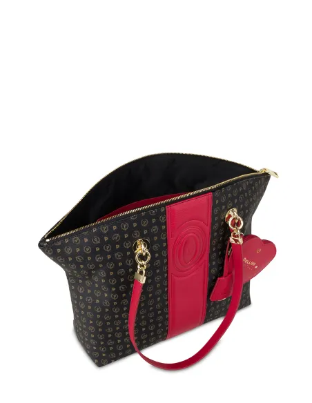 Shopping Pollini con zip, nero-rosso