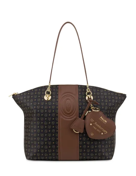 Shopping Pollini con zip, nero-marrone