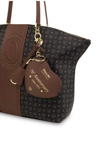 Shopping Pollini con zip, nero-marrone