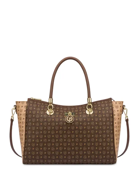 Pollini heritage double-handled bag, cream-brown