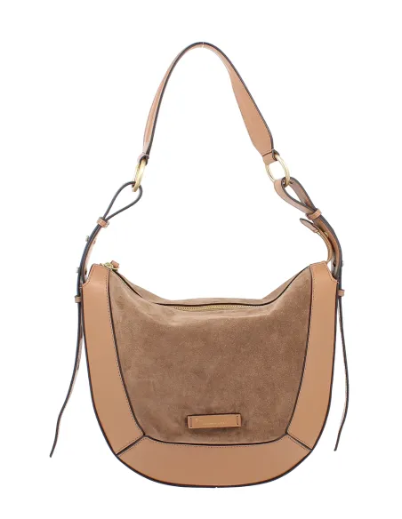 The Bridge Fedora Damen- Schultertasche aus Leder und Wildleder, Marzipan