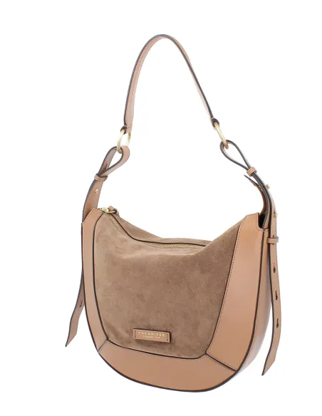 The Bridge Fedora Damen- Schultertasche aus Leder und Wildleder, Marzipan