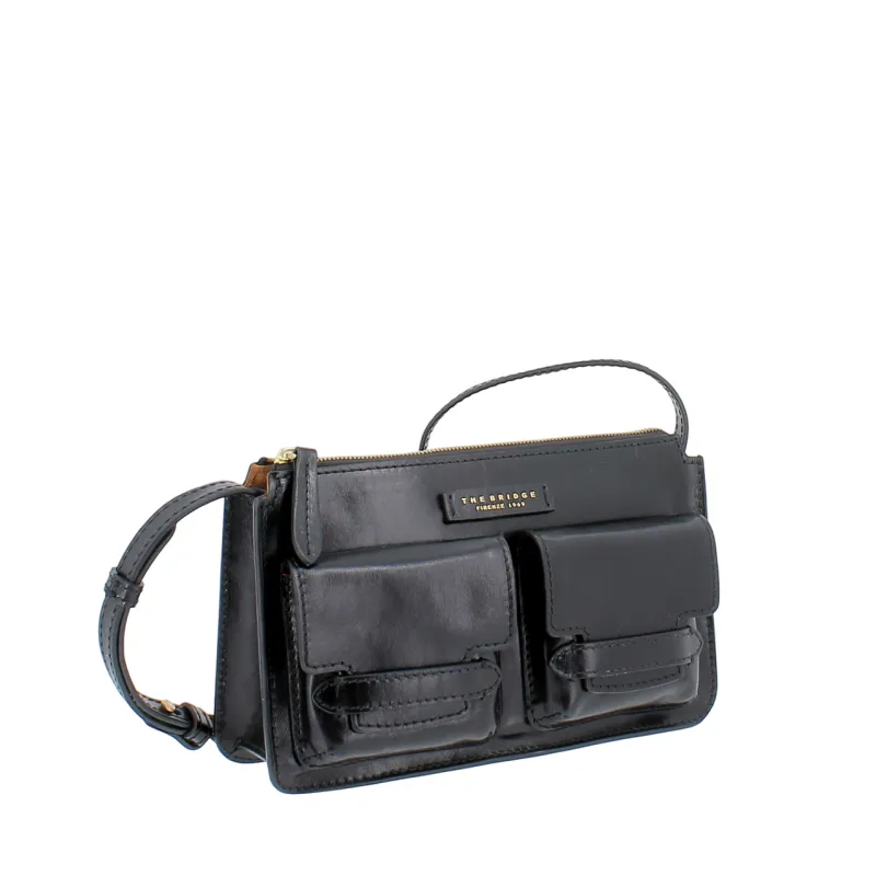 The Bridge Lucrezia cross-body bag with front pockets, black 2