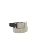 Elastischer Gürtel mit Lederverzierung, beige-dunkelbraun