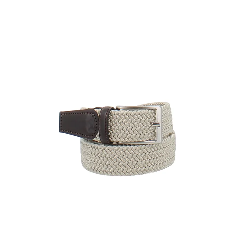 Elastic belt with leather details, beige-dark brown