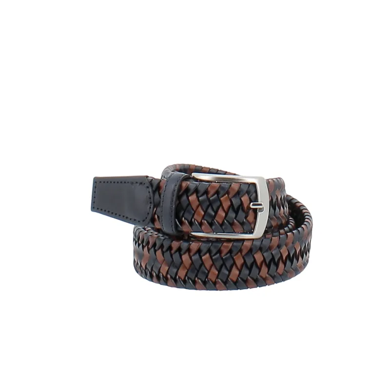 Men's woven leather belt, blue-brown