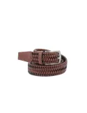 Men's woven elastic leather belt brown