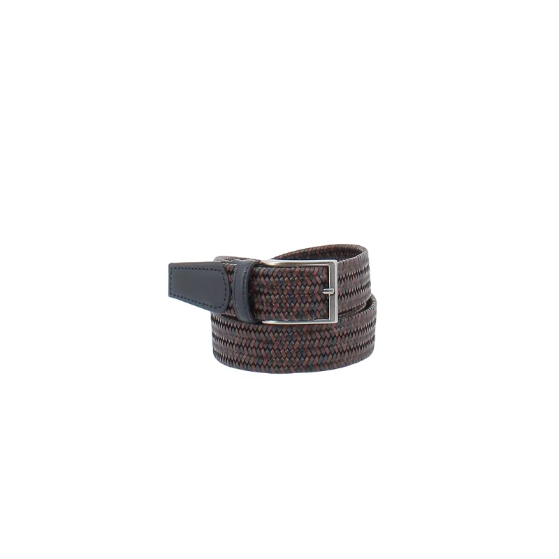 Woven leather belt, blue-brown