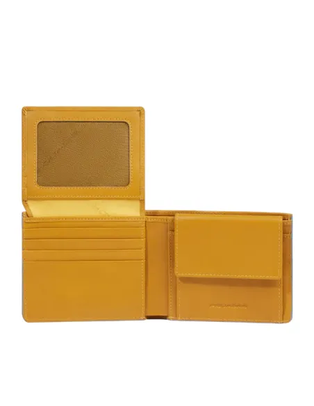 Piquadro Atlas men's wallet with ID flap, credit card slots, yellow