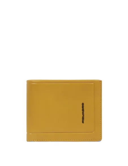 Piquadro Atlas men's wallet with ID flap, credit card slots, yellow