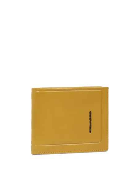 Piquadro Atlas men's wallet with ID flap, credit card slots, yellow
