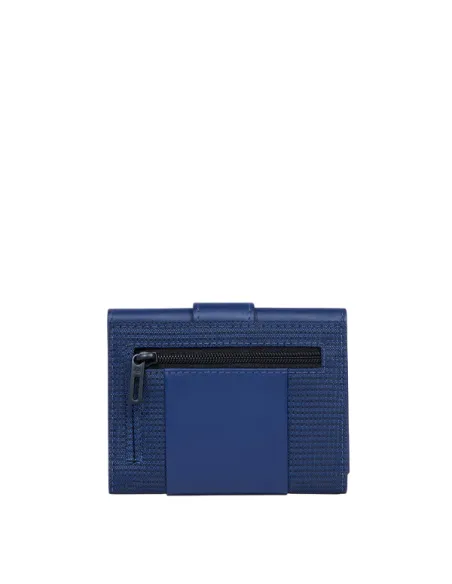Piquadro PQ-Earth fabric and vegan leather small trifold wallet, blue