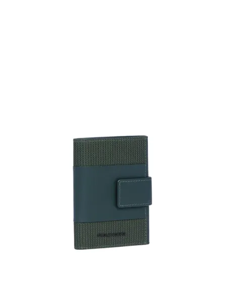 Piquadro PQ-Earth fabric and vegan leather small trifold wallet, green