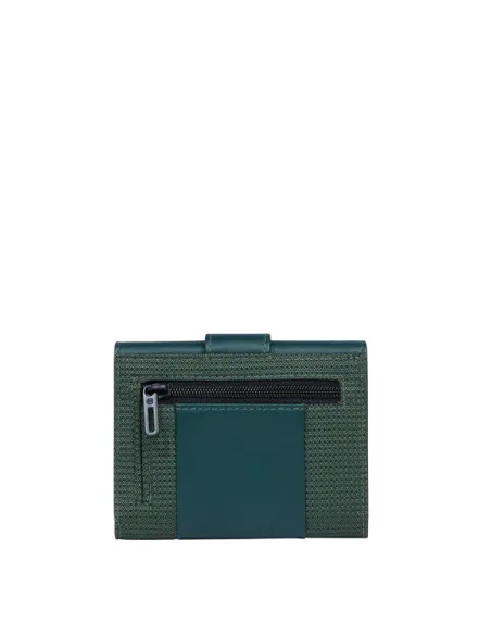 Piquadro PQ-Earth fabric and vegan leather small trifold wallet, green