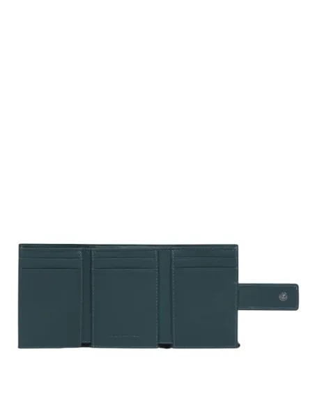 Piquadro PQ-Earth fabric and vegan leather small trifold wallet, green