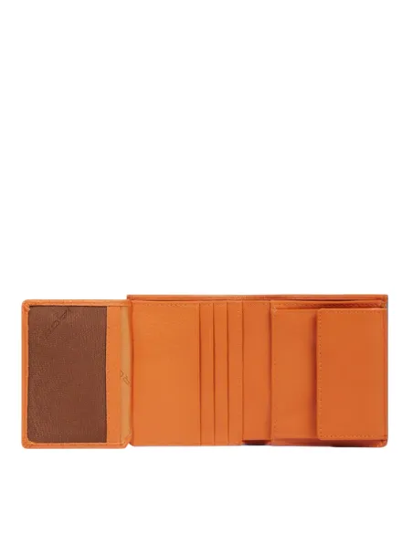 Piquadro Atlas small vertical men's wallet with coin purse, orange