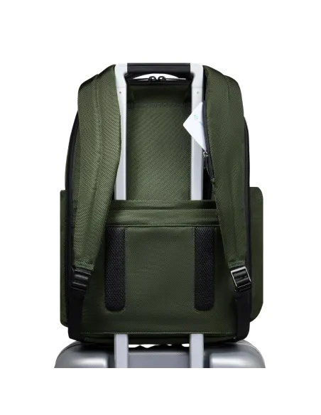 Großer Rucksack aus regeneriertem Stoff und Leder, grün2