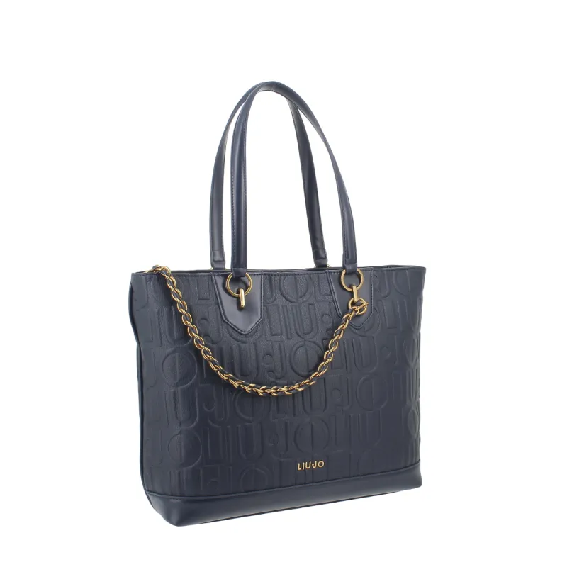 Liu Jo Einkaufstasche mit Logo und Kette, blau 2