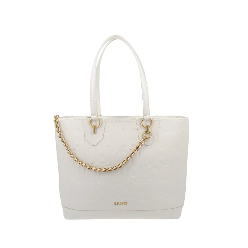 Liu Jo Einkaufstasche mit Logo und Kette, creme