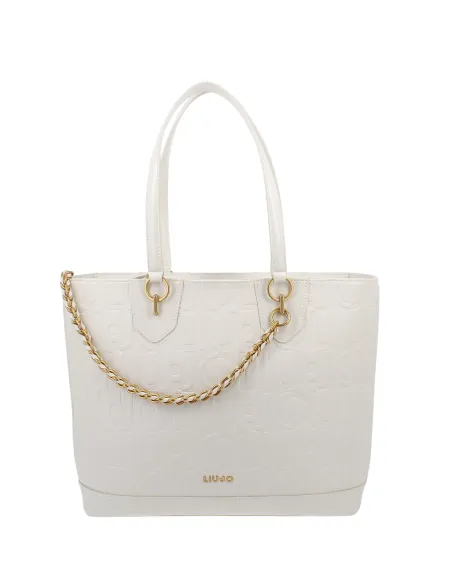 Shopping con logo e catena Liu Jo, crema