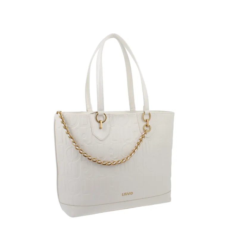 Liu Jo shopping bag with logo and chain, cream 2