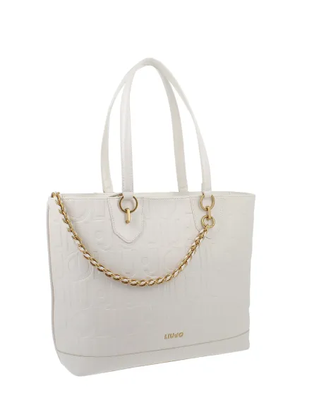 Liu Jo shopping bag with logo and chain, cream