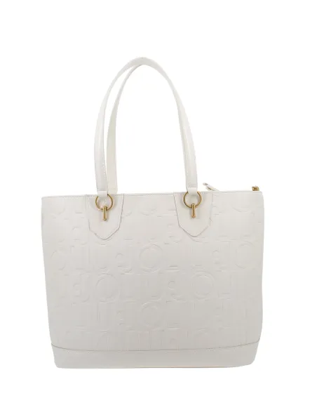 Shopping con logo e catena Liu Jo, crema