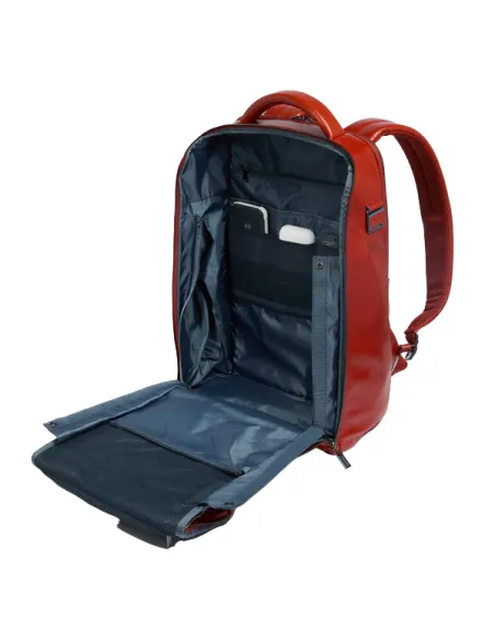 Piquadro Blue Square leather backpack with 15.6 computer compartment, yellow