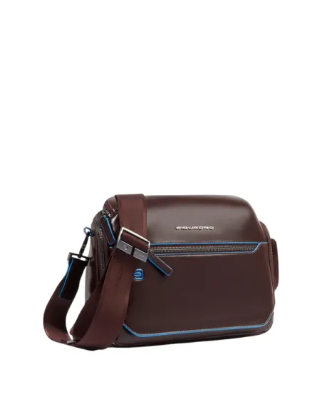 Piquadro Blue Square horizontal men's cross-body bag, dark brown