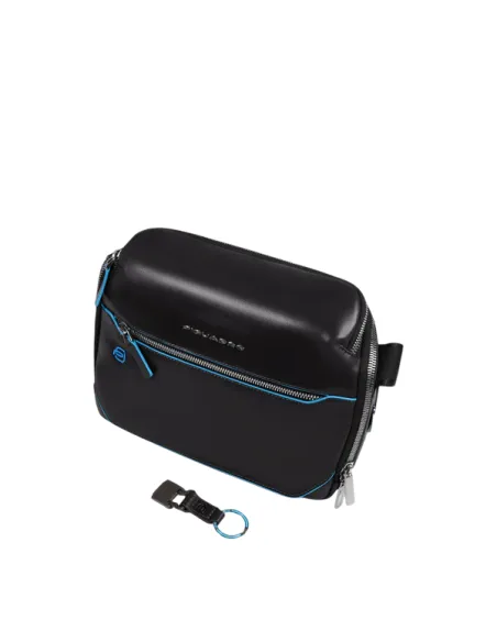 Piquadro Blue Square horizontale Herren-Umhängetasche, schwarz