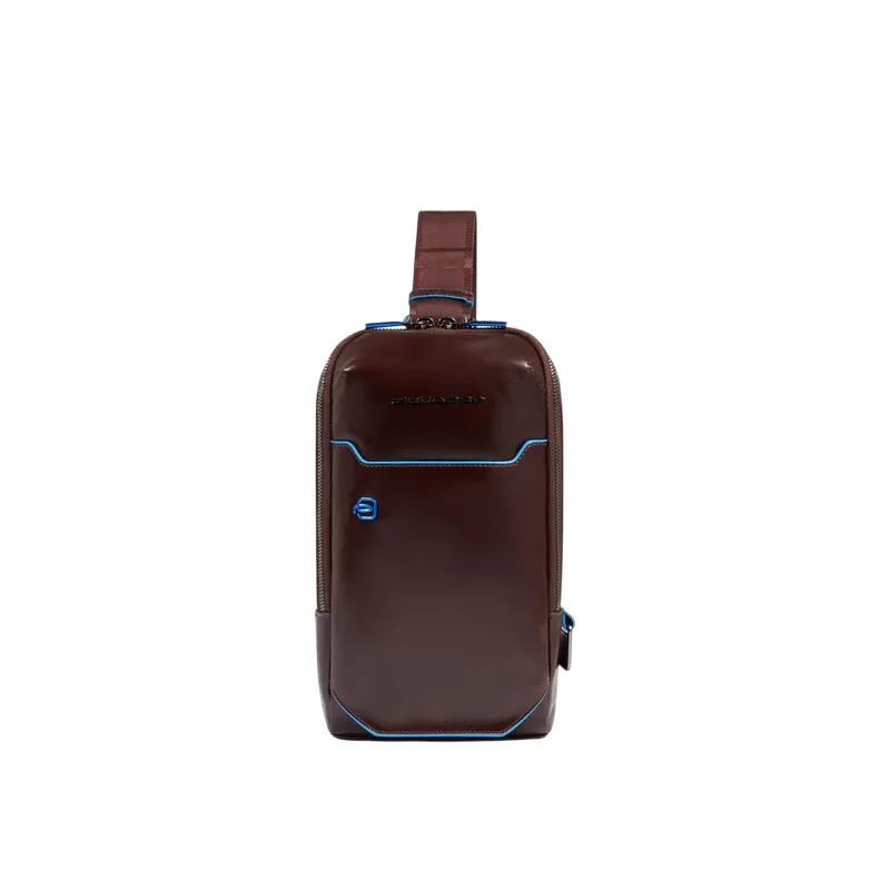 Piquadro Blue Square leather monosling bag, dark brown