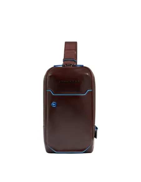 Piquadro Blue Square leather monosling bag, dark brown